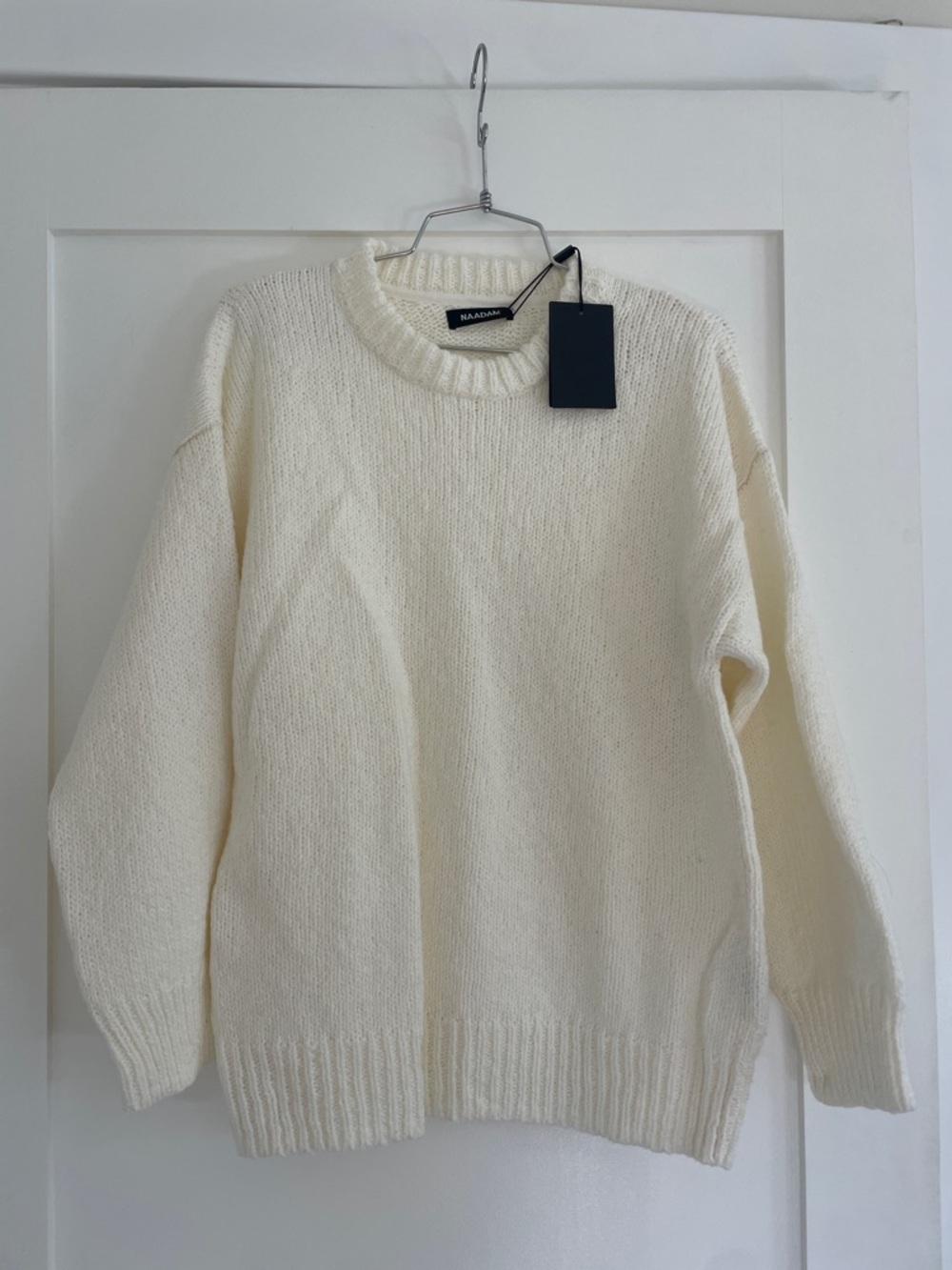 NAADAM Ivory Ribbed Crewneck Sweater - 100% Cotton - Size Small - NWT